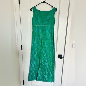 Vintage Kay Selig Elegant Printed Green Sleeveless Dress